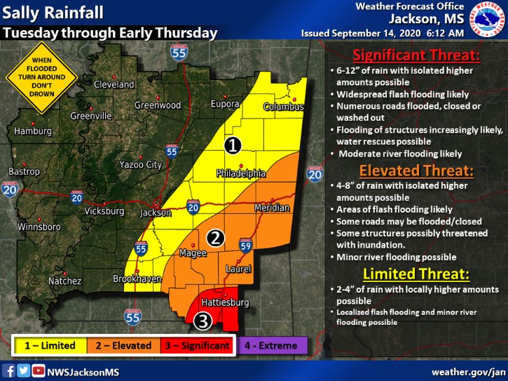 Weather Outlook for Tuesday, September 15th:  Be prepared for heavy rain, floods, high winds