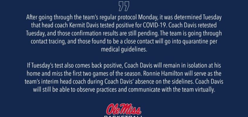 Ole Miss basketball coach Kermit Davis tests positive for COVID-19